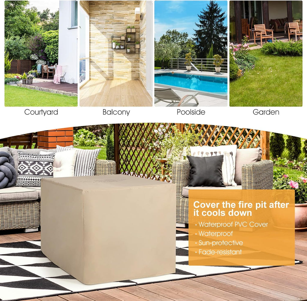 COSTWAY 35" Propane Gas Fire Pit Table, 50,000 BTU Auto-Ignition Propane Fire Pit with Lid, Lava Rocks and PVC Cover, Outdoor PE Rattan Fire Pit Table for Poolside, Garden, Balcony, ETL Certification