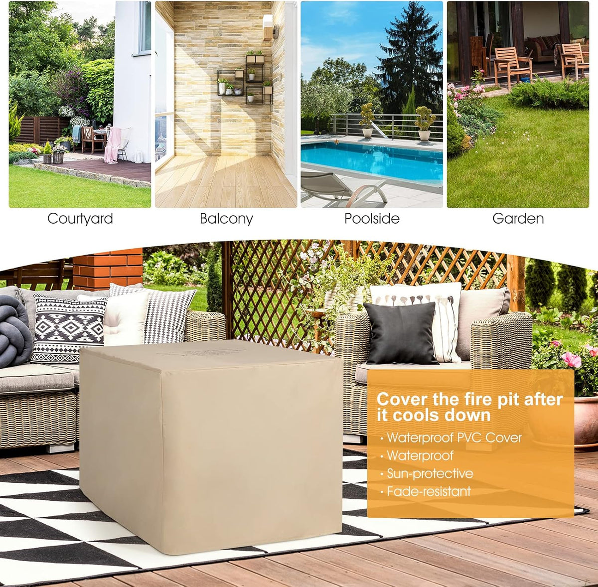 COSTWAY 35" Propane Gas Fire Pit Table, 50,000 BTU Auto-Ignition Propane Fire Pit with Lid, Lava Rocks and PVC Cover, Outdoor PE Rattan Fire Pit Table for Poolside, Garden, Balcony, ETL Certification