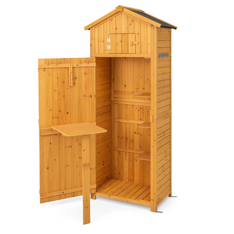 71" Tall Waterproof Wooden Outdoor Shed Garden Tool Storage Cabinet with Lockable Doors & Foldable Table