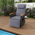 Outdoor Rattan 360�� Swivel Recliner Chair, Patio Wicker Chaise Lounge Chair with Adjustable Backrest & Footrest, Flip Side Table & Cushions