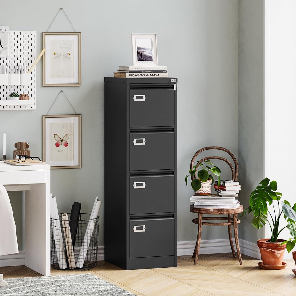 MIIIKO 4 Drawer Filing Cabinets with Lock, Metal File Cabinet with 4 Drawers, Home Office File Folders Cabinet for Letter Legal A4 File Size