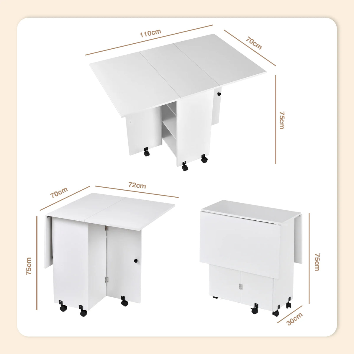 Foldable Dining Table with Storage Shelves
