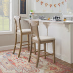 Linon Rylan 30" Bar Stool, Rustic Brown Finish with Beige Fabric