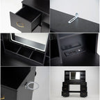 47" Large Vanity Desk with Lighted Mirror & Charging Station, Black Makeup Vanity with 7 Drawers & 6 Shelves, Vanity Set with Cushioned Stool