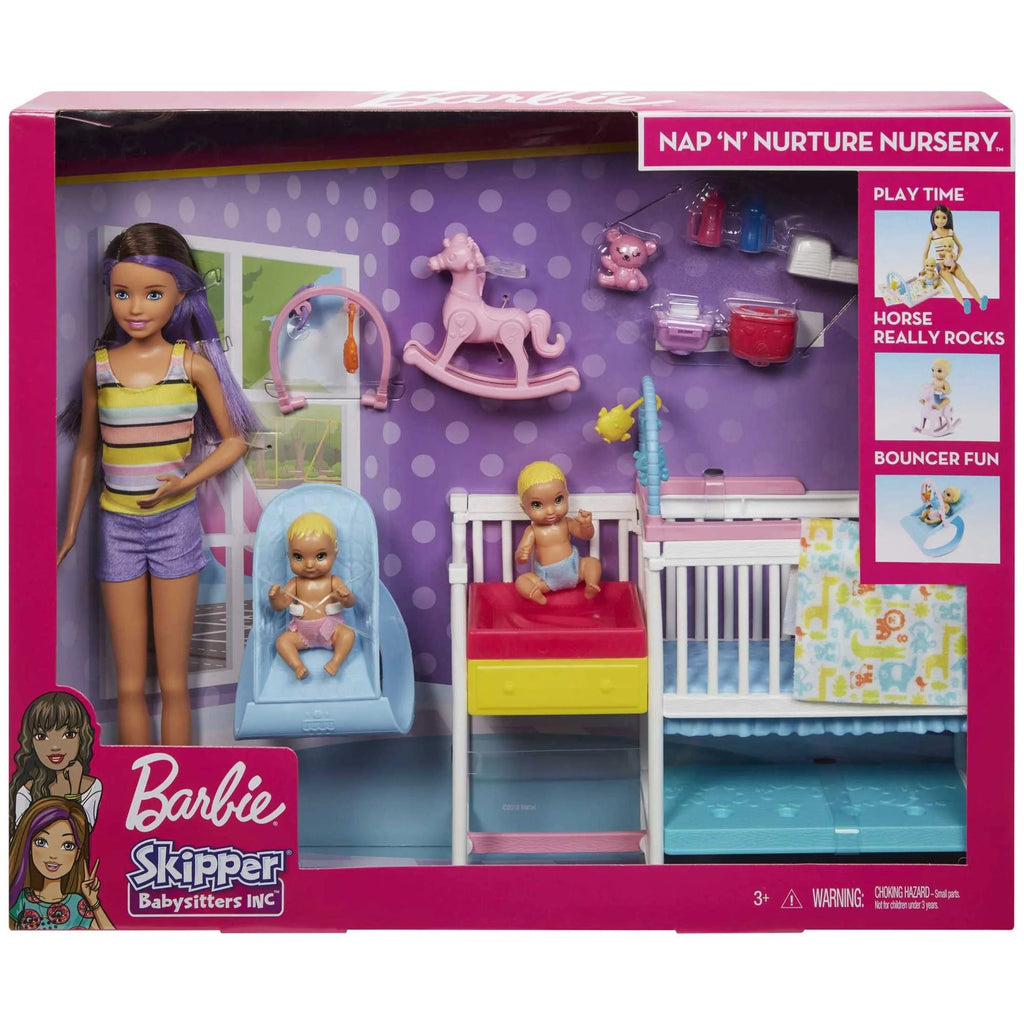 Barbie Skipper Babysitters Inc Nap n Nurture Nursery Playset with Brunette Doll, Baby & Accessories