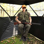 360° Camo Swivel Hunting Chair for Outdoor Activities, Height Adjustable Tripod Blind Stool Chair with Detachable Backrest, Padded seat