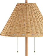 JONATHAN Y 61" Brown Wood Finish 2-Light Coastal Bohemian LED Floor Lamp for Living Room, Brown Rattan Shade, Mid-Century Modern Tall Standing Lamp, Pull-Chain, LED Bulbs Included JYL3092A