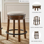 Signature Design by Ashley Valebeck Upholstered Swivel Stool, Cushioned Seat, Woven Fabric Upholstery, Wood, 24" H, Brown & Black