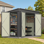 Patiowell 8x4 FT Outdoor Storage Shed  Heavy Duty Tool Metal Sheds with 3 Lockable Doors and Updated Frame Structure for Backyard Patio Lawn  Black