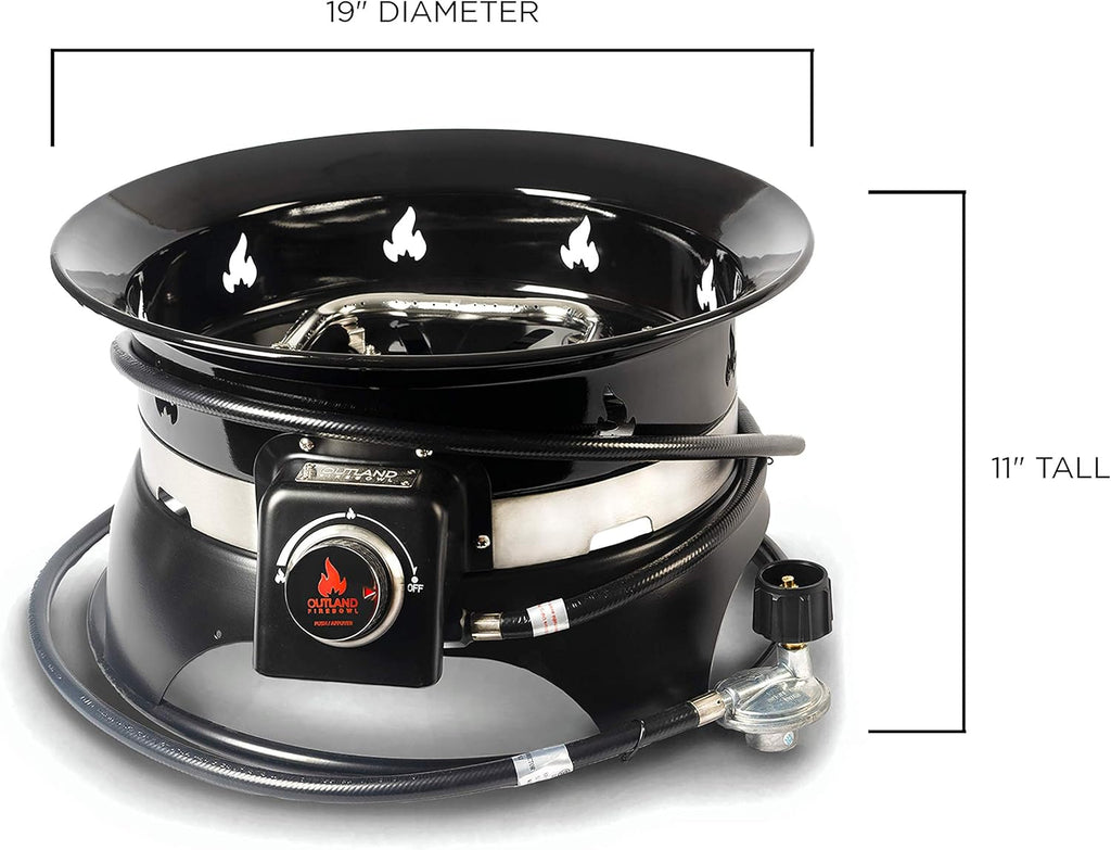 Outland Living Firebowl 870 Premium 19�� Auto-Ignition Smokeless Propane Fire Pit �C Outdoor Gas Fire Pit with Cover & Carry Kit, 58,000 BTU, Black