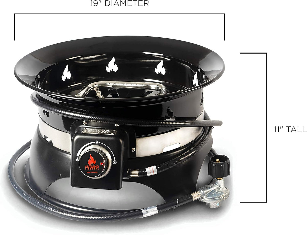 Outland Living Firebowl 870 Premium 19�� Auto-Ignition Smokeless Propane Fire Pit �C Outdoor Gas Fire Pit with Cover & Carry Kit, 58,000 BTU, Black