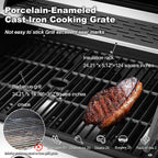 Upgraded 4 Burner BBQ Propane Gas Grill with Cast Iron Grates & Side Stove, 44,000 BTU Stainless Steel Burner Barbecue Grill for Patio, Camping, Outdoor Cooking MELLCOM