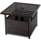 22" Rattan Wicker Steel Outdoor Patio Bistro Side Table Stand with 1.6" Umbrella Hole, Side Square Table for Deck Pool Garden