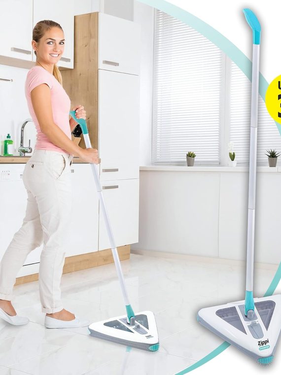 Zippi Sweeper Max- Powerful and Lightweight Sweeper  Perfect for Carpet Hardwood and Tile  Triangular Design Allows for Sweeping in Corners  1000 mAh Rechargeable Battery