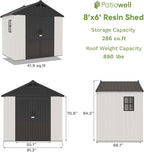 Patiowell 8 x 6 FT Plastic Outdoor Storage Shed with Floor  Resin Shed with Window and Lockable Door for Garden  Backyard  Tool Storage Use  Easy to Install in Beige (Kick-it Shed)