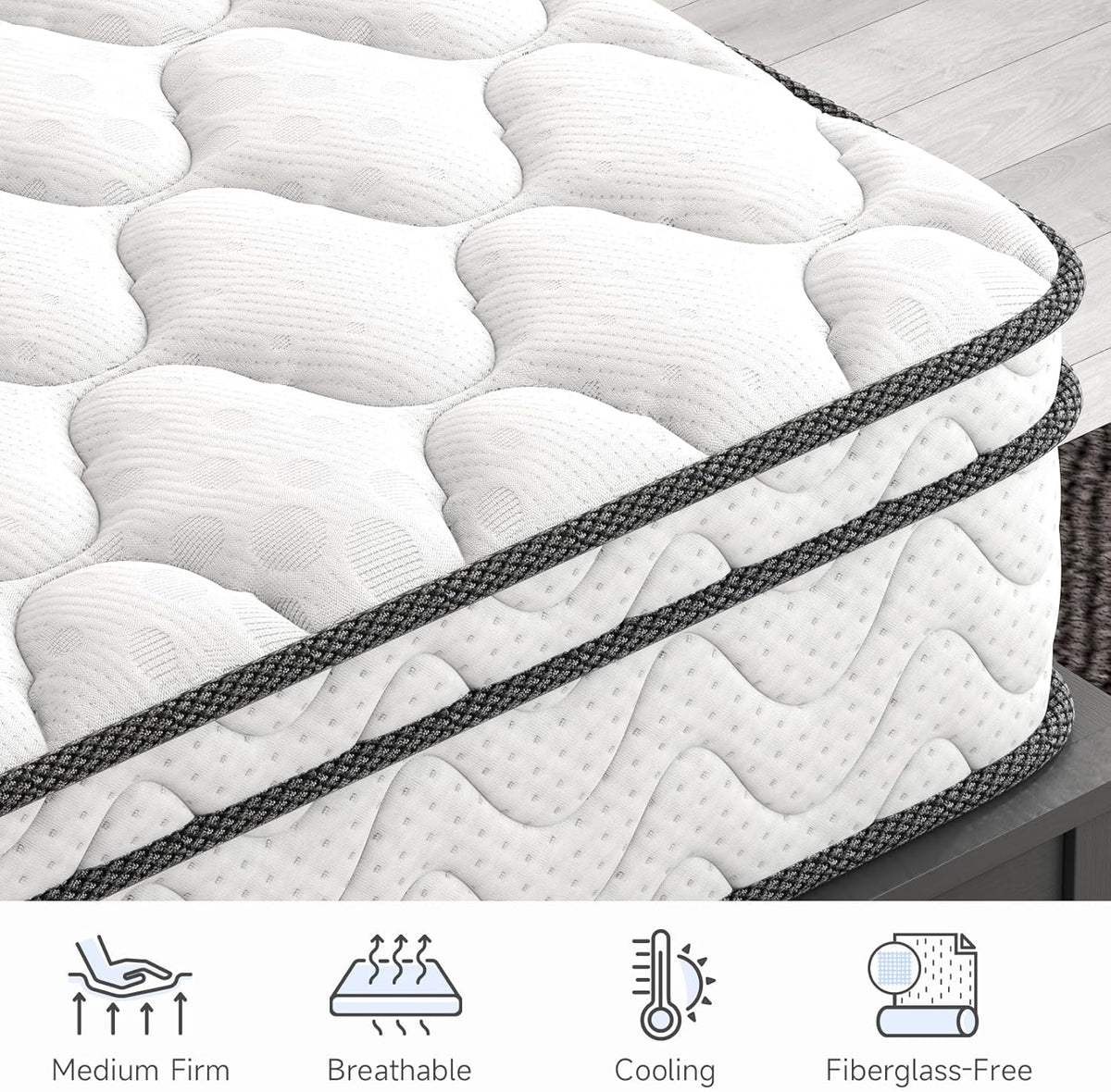 Vesgantti Twin XL Mattress 10 Inch, Fiberglass-Free | Cool Sleep Hybrid Mattress in a Box - Memory Foam & Pocket Springs, Ergonomic Design, Pressure Relief, Medium Firm Feel, 39"*80"*10"