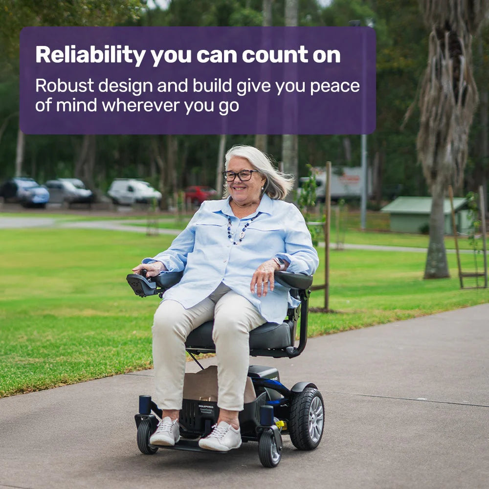 EQUIPMED Heavy Duty Electric Wheelchair, Up to 20km Range, Ultra-Comfortable, Great Turning Circle, Safe Stable Non-Slip Anti-Roll Back Power Chair, Blue