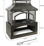 Large Outdoor Wood Burning Fireplace, house shape Outdoor Log Burner Fire Pit with Log Grate and Poker, 37" x 32" x 18" Large Metal Firepit for Patio Garden Backyard, Black