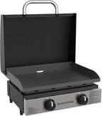 Blackstone 1813 Original 22” Tabletop Griddle with Hood and Stainless Steel Front Plate  Powder Coated Steel  Black