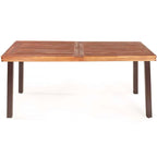 3 Pcs Rustic Acacia Wood Patio Dining Table Set with 2 Benches, Outdoor Picnic Table Bench Set with Umbrella Hole