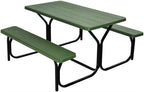 Outdoor Picnic Table Bench Set, All-Weather Dining Table Set, Metal Base Wood-Like Texture, Large Camping Table for Lawn Garden Backyard