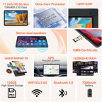 2026 Latest 11 Inch Tablet Android 15 Tablets with Octa Core Processor 16GB RAM 128GB ROM 1TB Expand Tablet with 7000mAh Battery, 21MP Camera, FHD Screen, GPS, 5G WiFi+2.4G WiFi, Deal Speaker, BT 5.0