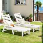 Outdoor Chaise Lounge Chair with 4-Position Backrest & Cup Holder, Weatherproof HDPE Reclining Patio Chair for Poolside, Backyard, Garden