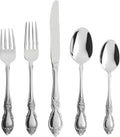 Oneida Silverware Set For 8 with Serving Utensils, Louisiana 45-Piece Fine Flatware Set, Service For 8, 18/8 Stainless Steel, Mirror, Knives Spoons Forks Serving Spoons,Dishwasher Safe(Silver 45 Piece