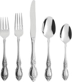 Oneida Silverware Set For 8 with Serving Utensils, Louisiana 45-Piece Fine Flatware Set, Service For 8, 18/8 Stainless Steel, Mirror, Knives Spoons Forks Serving Spoons,Dishwasher Safe(Silver 45 Piece