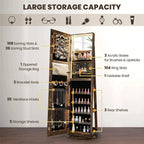360�� Swivel Jewelry Cabinet Armoire w/ Full Length Mirror 3-Color LED Lights & Rear Shelves, Lockable Standing Jewelry Storage Organizer