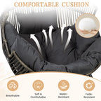 Walsunny Egg Chairs Outdoor Patio Wicker Oversized Egg Shell Lounger Lawn Chair with Cushion for Indoor Outside Porch Balcony Backyard, Original Wood Color Rattan Beige Cushion