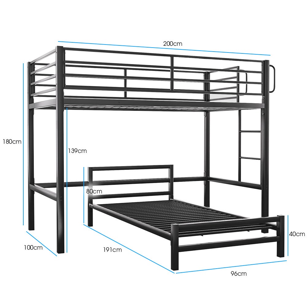 KINGSTON SLUMBER Single Loft Bed And Single Underbed, Multifunctional, Space Saving with Fixed Ladder, Matte Dark Grey