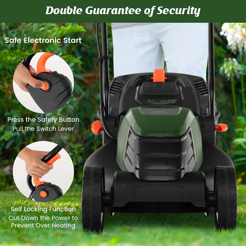 10 AMP 13" Electric Push Lawn Mower 2-in-1 Walk-Behind Lawnmower with Collection Box, 3 Adjustable Height Position