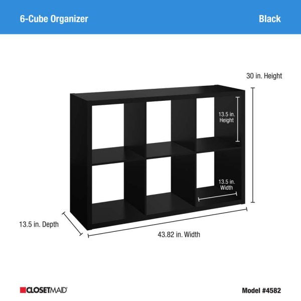 4582 30 in. H x 43.82 in. W x 13.50 in. D Black Wood Large 6- Cube Organizer