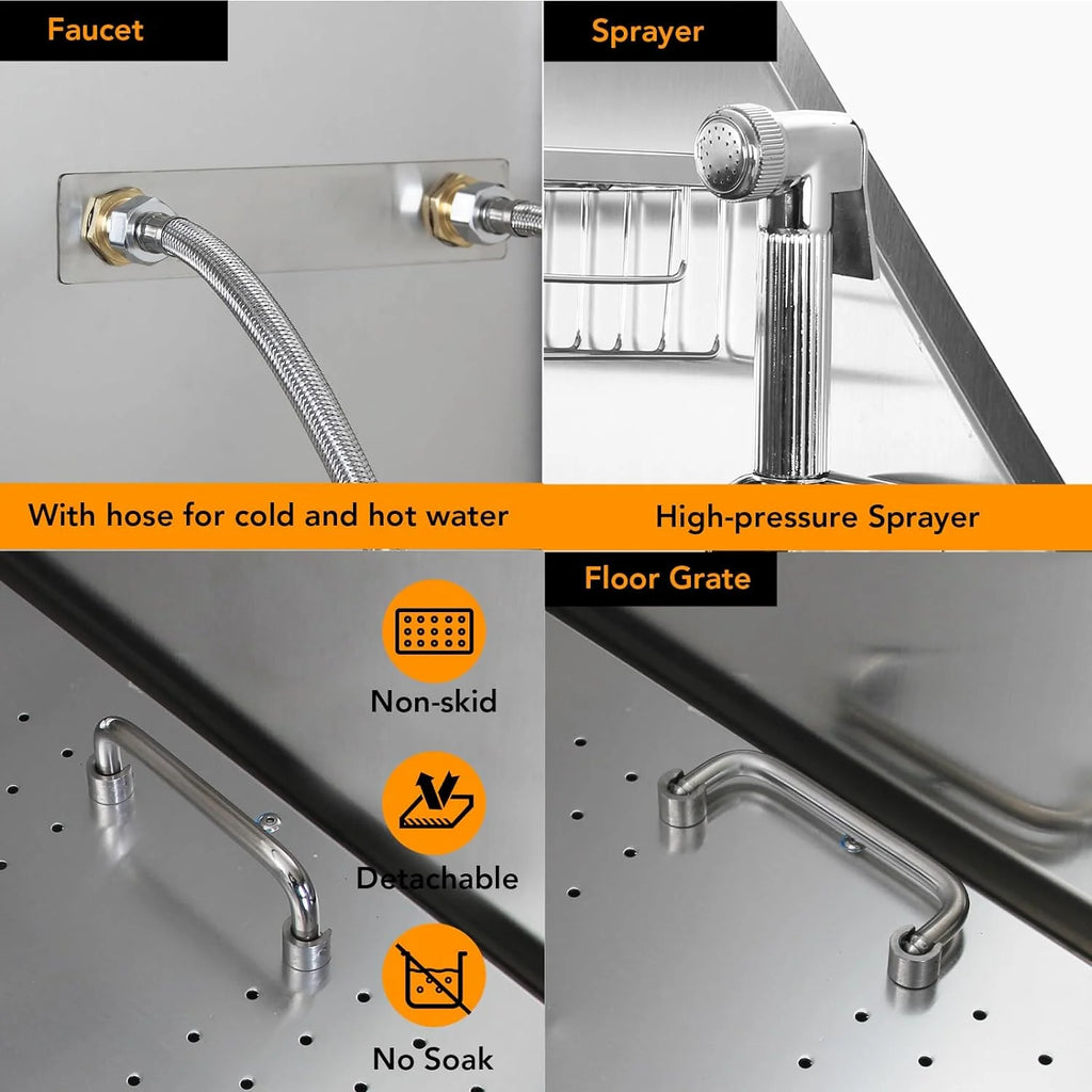 50" Dog Wash Bathtub, Pet Wash Station, Professional Stainless Steel Dog Grooming Tub with Ramp, Faucet, Sprayer, Drain Kit, Right Door