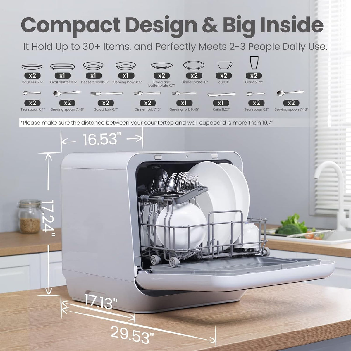 COMFEE' Portable Dishwasher Countertop with 5L Built-in Water Tank, No Hookup Needed, 6 Programs, 360° Dual Spray, 192�?High-Temp& Air-Dry Function, Mini Dishwasher for RVs, White