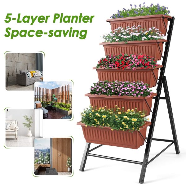 4Ft Planter Box 5-Tiers Vertical Raised Garden Bed with Drain for Patio Vegetables, Flowers Herb, 26  x 22.75  x 44.75
