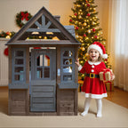 COCLUB Outdoor Playhouse for Kids Ages 4-8, Wooden Play House with Doorbell, Phone, Kitchen Toys, Outdoor Kids Play Equipment, Casa Para Niñas (45”L x 65”H), White & Black