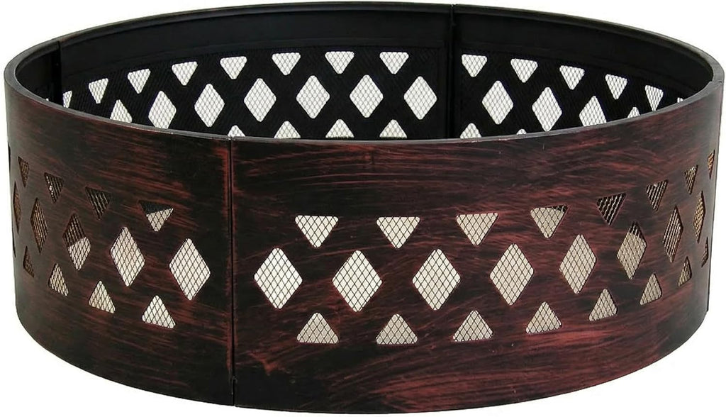Sunnydaze 36-Inch Outdoor Fire Pit Ring with Poker - Round Heavy-Duty Steel Fire Ring for Camping or Backyard - Crossweave - 12" H