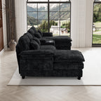 Wiilayok U Shaped Cloud Couch Modular Sectional Sofa 124" Extra Deep Fluffy Chenille Double Chaise Lounge, Central Console w/ Dual USB-C & A Ports, Storm Gray