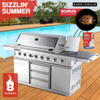 EuroGrille 8 Burner BBQ Outdoor Barbeque Gas Stainless Steel Kitchen