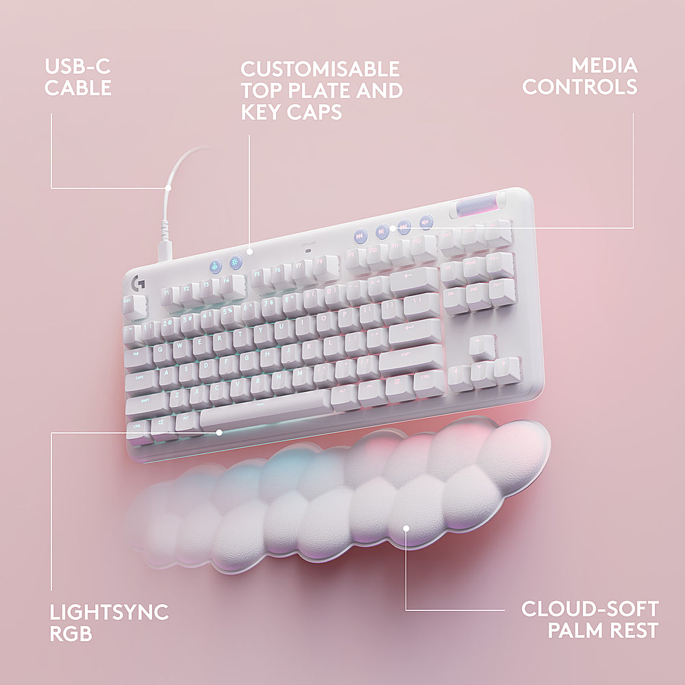 Logitech - G713 Aurora Collection TKL Wired Mechanical Linear Switch Gaming Keyboard for PC/Mac with Palm Rest Included - White Mist