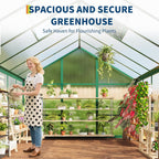6 x 10 ft Greenhouse  Greenhouses for Outside  Polycarbonate Greenhouse with Aluminum Frame  Lockable Door and Ajustable Roof Vent for Backyard  Green Houses for Outside Garden Backyard  Patio