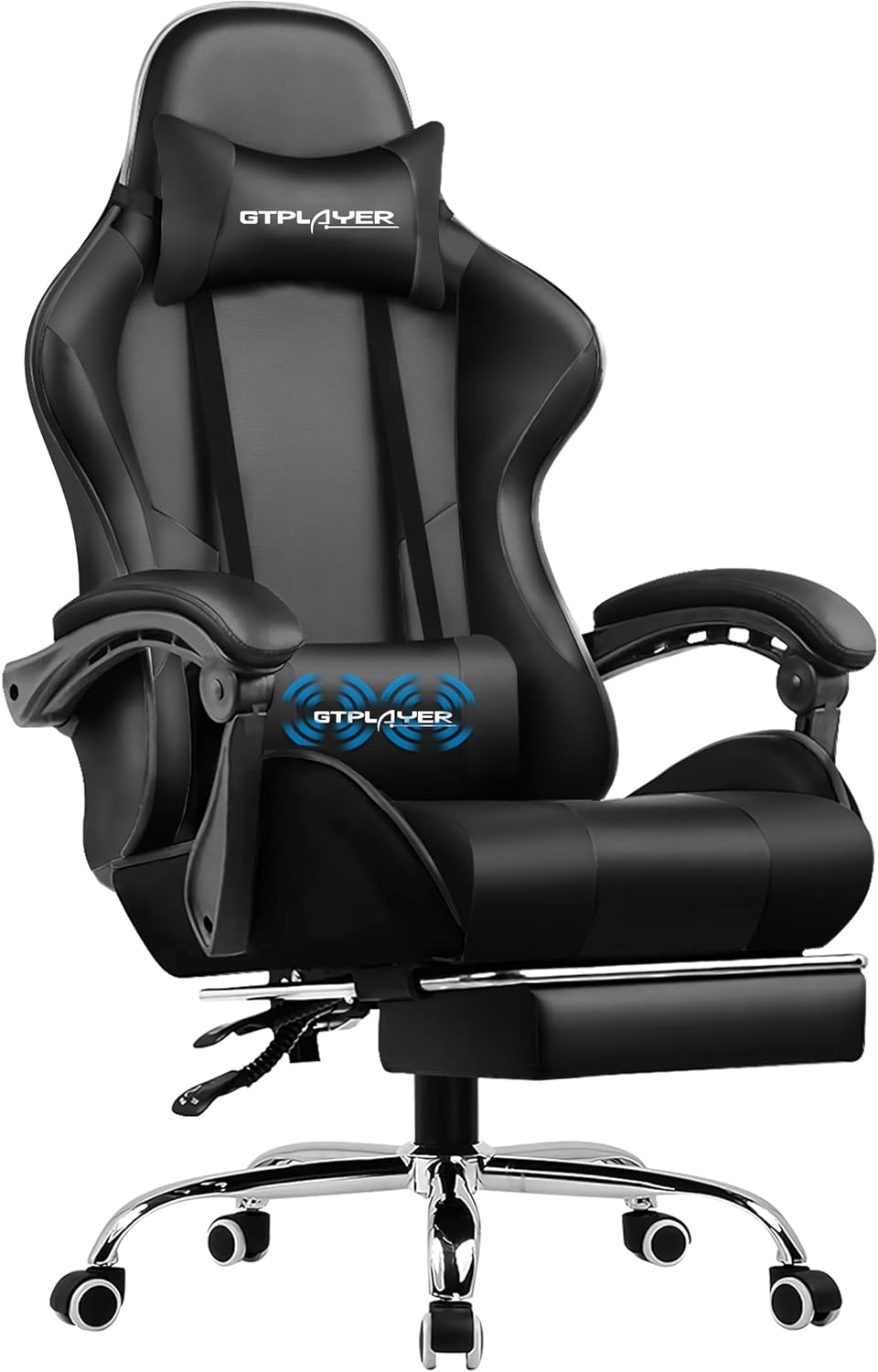 GTPLAYER Gaming Chair, Computer Chair with Footrest and Lumbar Support, Height Adjustable Game Chair with 360  -Swivel Seat and Headrest and for Office or Gaming (White)