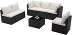 DUMOS 7 Piece Outdoor Patio Sectional Sofa, Modular Wicker Furniture Set with 2.8" Thick Cushions, Adjustable Feet, Weather-Resistant Rattan Outdoor Couch for Backyard, Deck, Garden, Poolside, Black