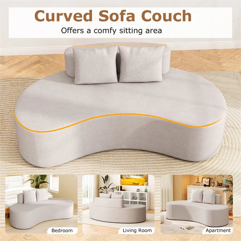 78.5" Upholstered Curved Sofa Couch w/ 2 Cozy Pillows, Low Backrest, Sponge Padded Seat, No Assembly Modern Floor Couch for Living Room Bedroom