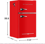 Frigidaire Retro Mini Fridge with Freezer & Side Bottle Opener-Small 2 Door Refrigerator for Office Bar or College Dorm Room-3.1 Cu Ft – 19”"D x 20.5" W x 33.5" H