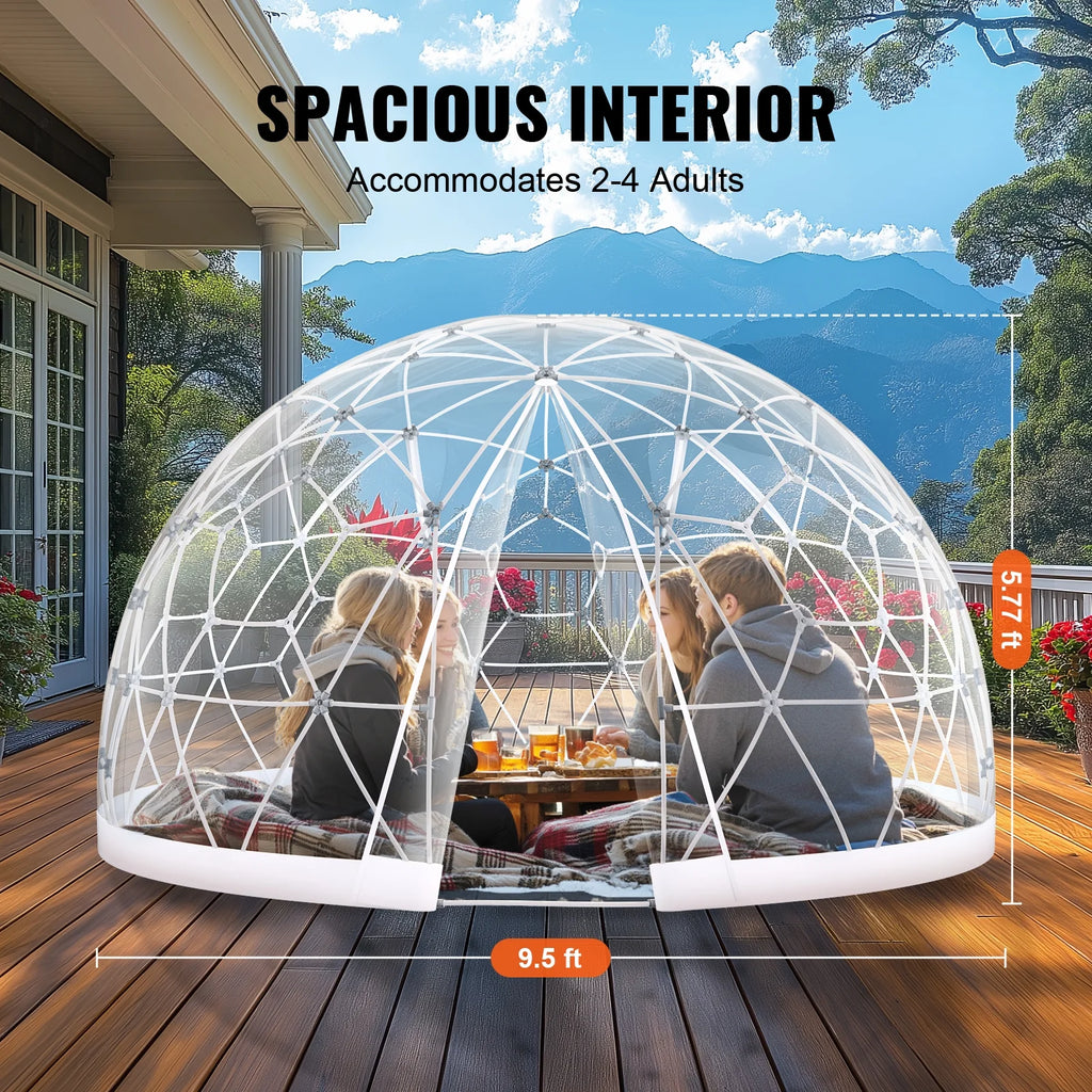 KFFKFF Outdoor Dome Shelter, 9.5 FT Clear PVC Garden Tent, Waterproof Geodesic Dome Tent with Window for Patio, Backyard Dining, and Parties