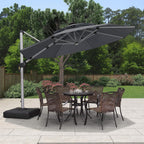 12ft Solar LED Patio Umbrella Outdoor Round Umbrella Large Cantilever Umbrella with LED Lights Windproof Bias Umbrella Heavy Duty Parasol for Garden Deck Pool Patio