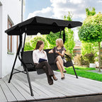 3-Person Cushioned Metal Outdoor Patio Porch Swing Chair Bench Glider with Adjustable Awing Canopy